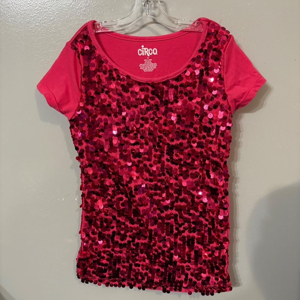 Circo Girls Hot Pink Sequin Short Sleeve Scoop Neck T Shirt (Girls‎ Medium)